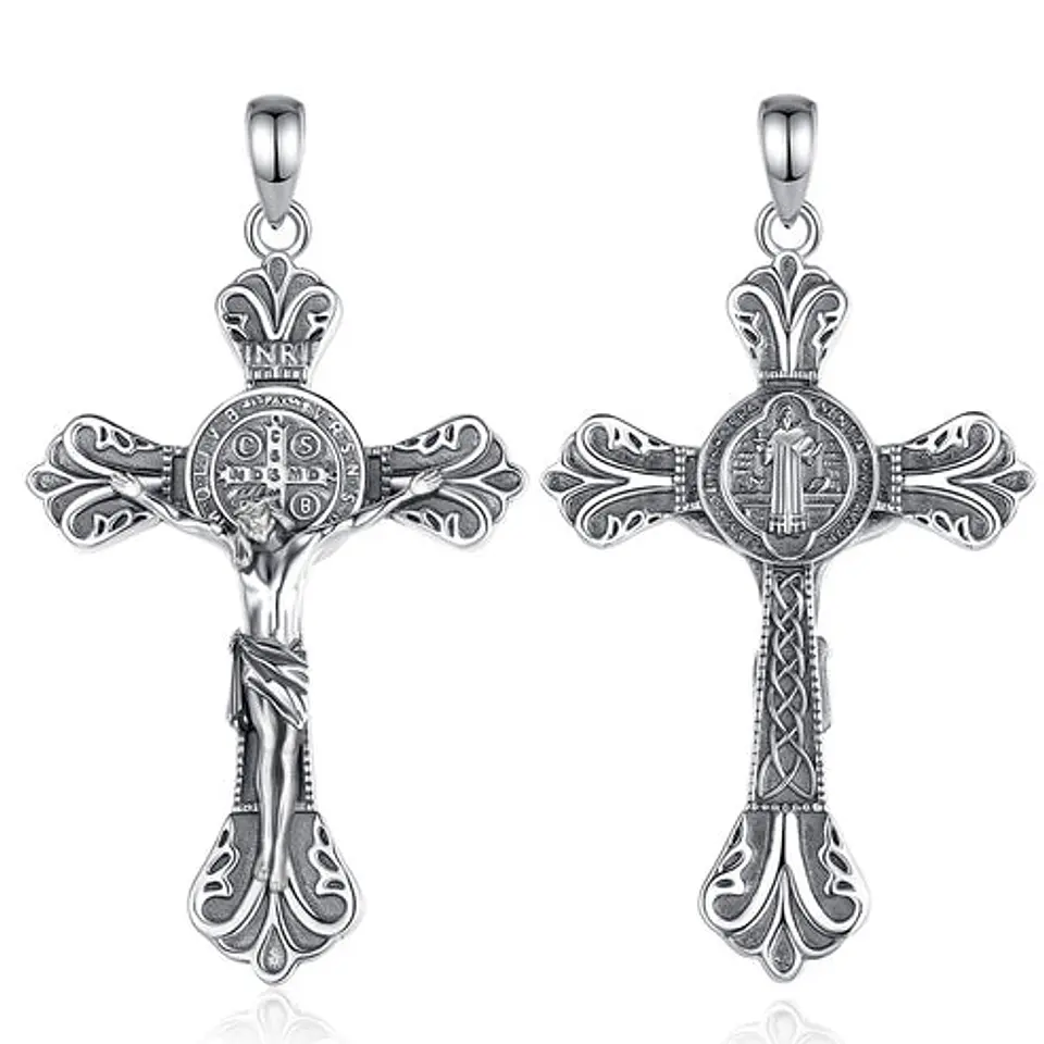Colgante cruz de san benito en plata 925 1