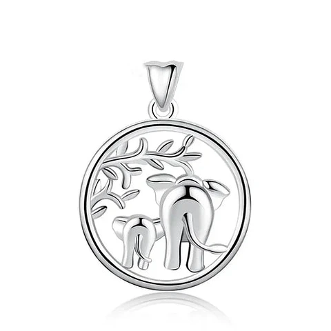 Colgante de elefante madre con hijo en plata 925