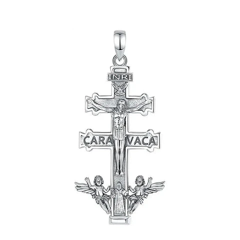 Colgante Cruz de caravaca con san benito en plata 925