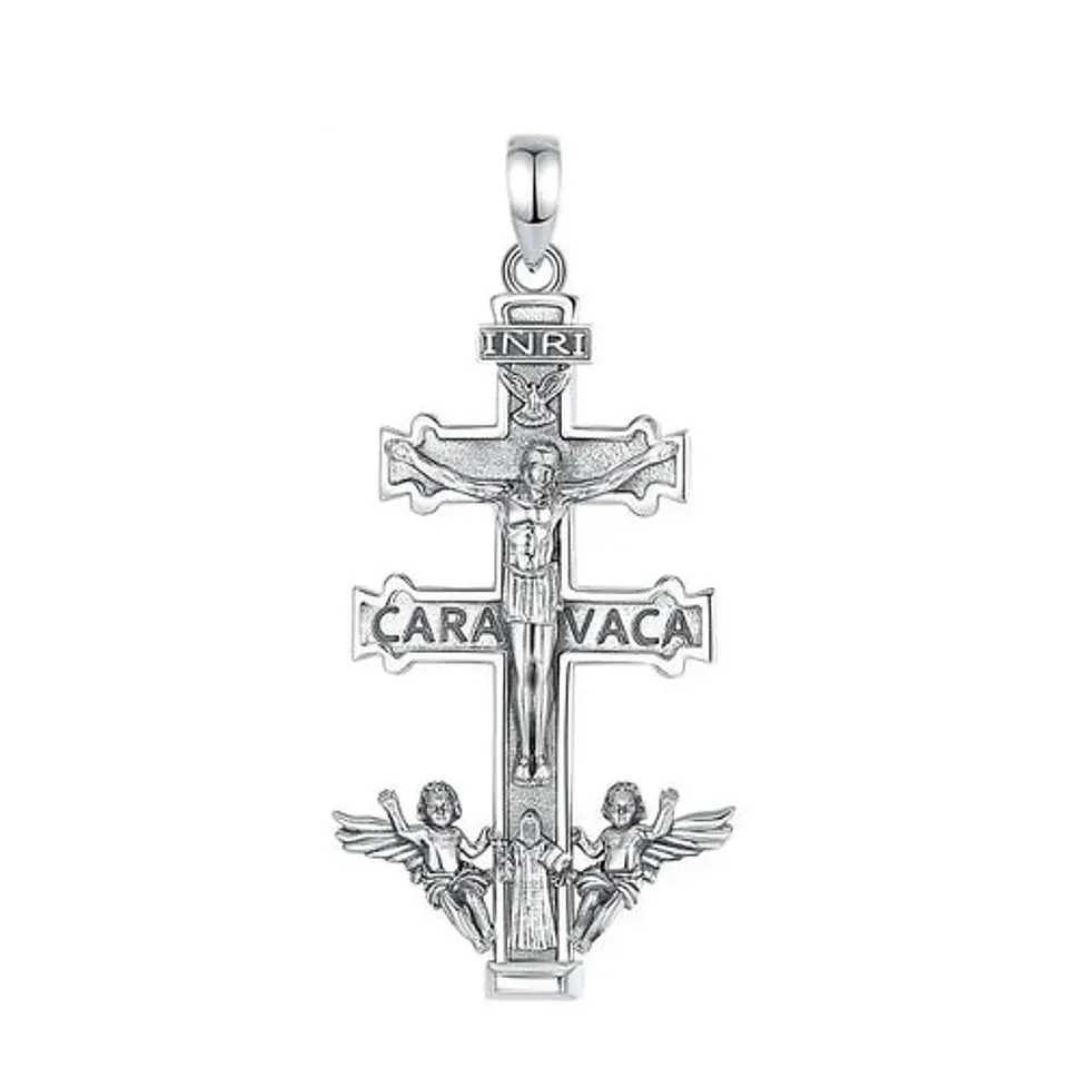 Colgante Cruz de caravaca con san benito en plata 925 1