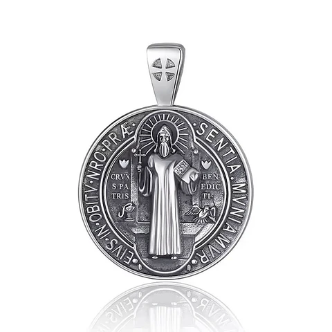 Colgante medalla de san Benito en plata 925