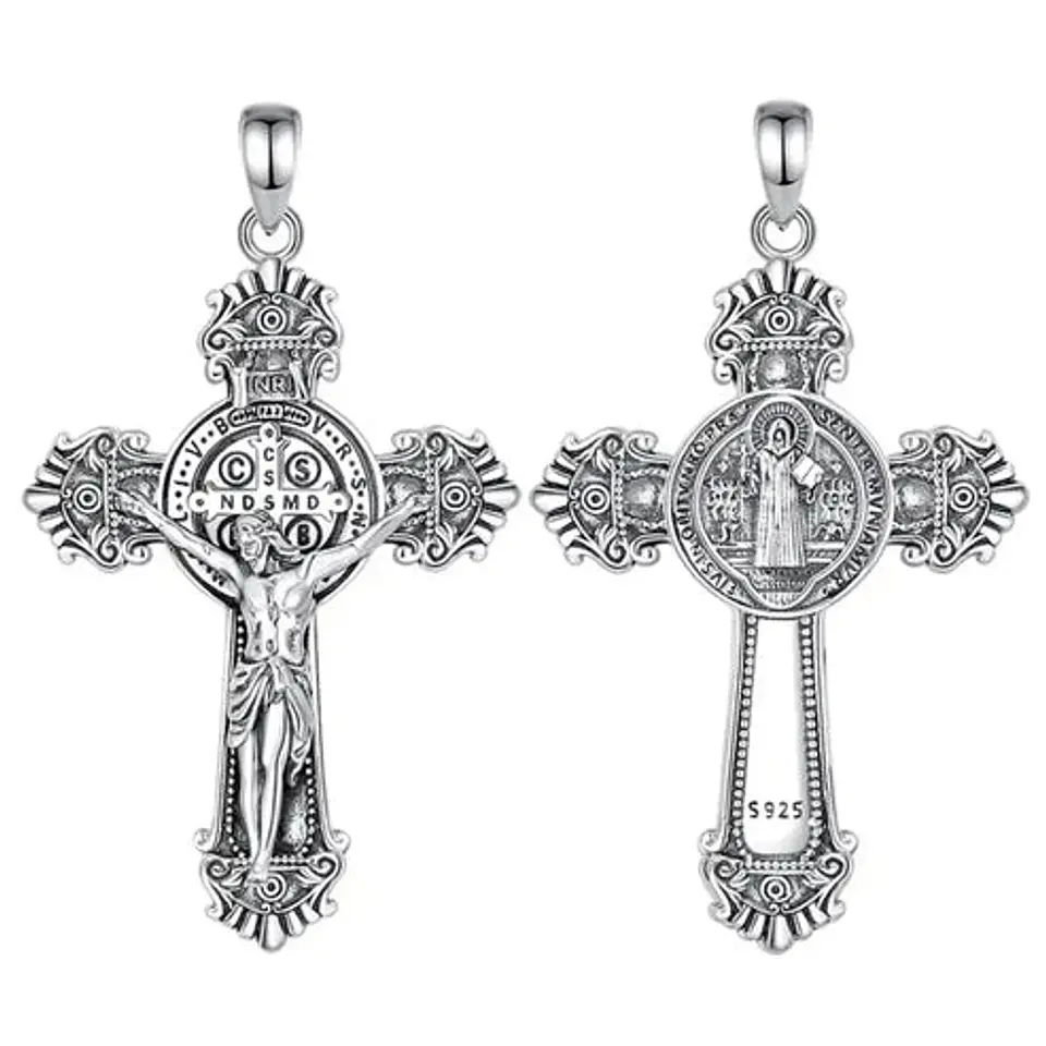 Colgante cruz de San Benito maciza en plata 925 1