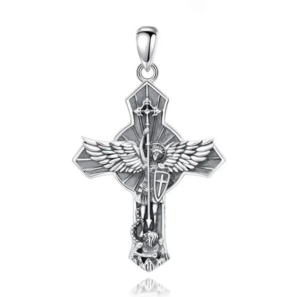 Colgante cruz de San Miguel de arcángel protector en plata 925 1