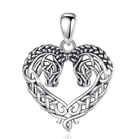 Colgante caballos corazon en plata 925