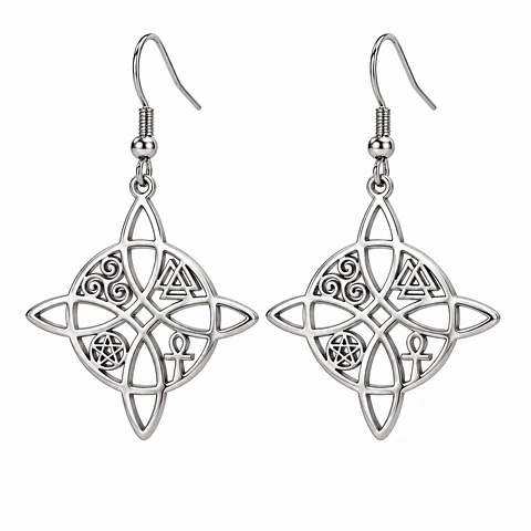 Aros nudo de brujas con amuletos en plata 925