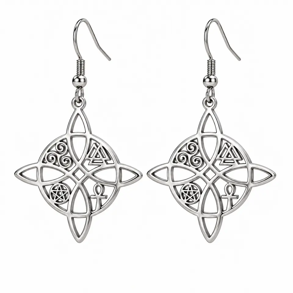 Aros nudo de brujas con amuletos en plata 925 1
