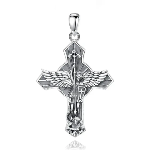 Colgante cruz san miguel arcangel en plata 925