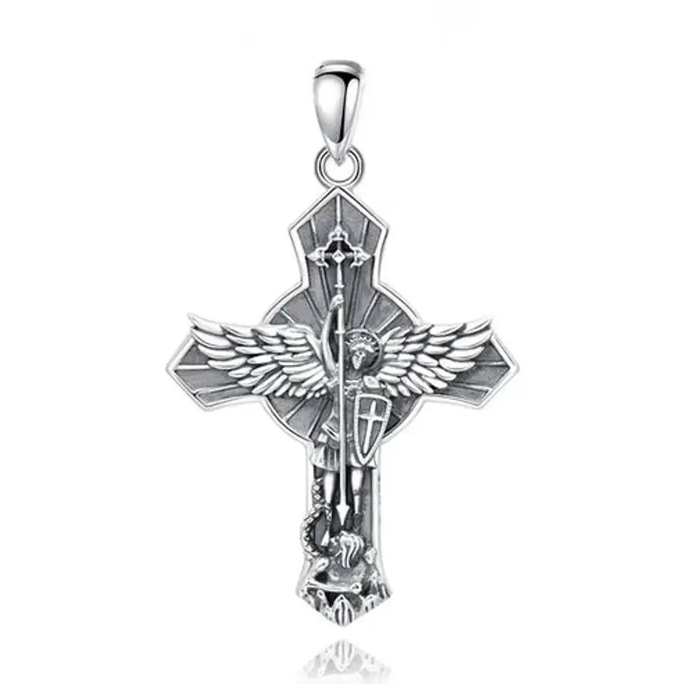 Colgante cruz san miguel arcangel en plata 925 1