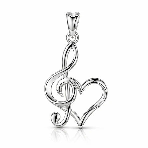 Colgante Llave Musical Con Corazón En Plata 925