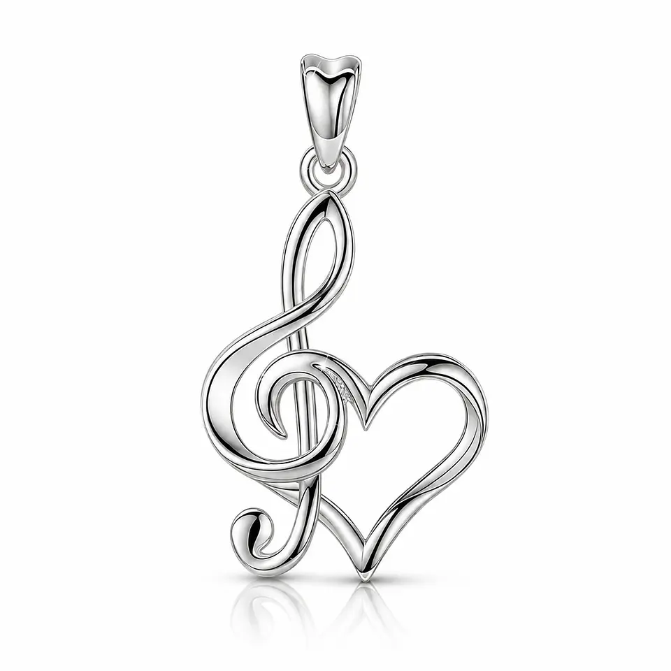 Colgante Llave Musical Con Corazón En Plata 925 1