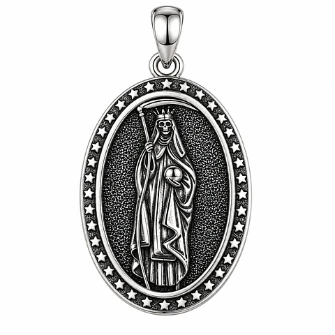Colgante santa muerte ovalada en plata 925