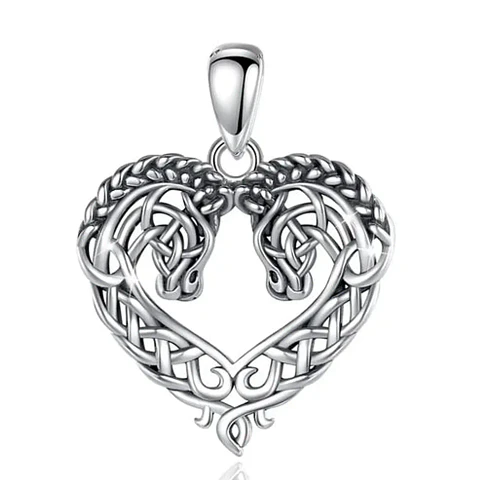 Colgante corazon caballos en plata 925