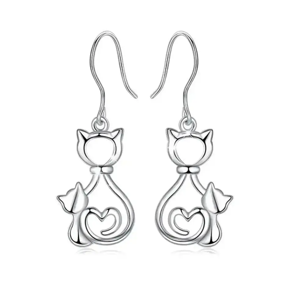 Aros, aritos de gato con hijo en plata 925 1
