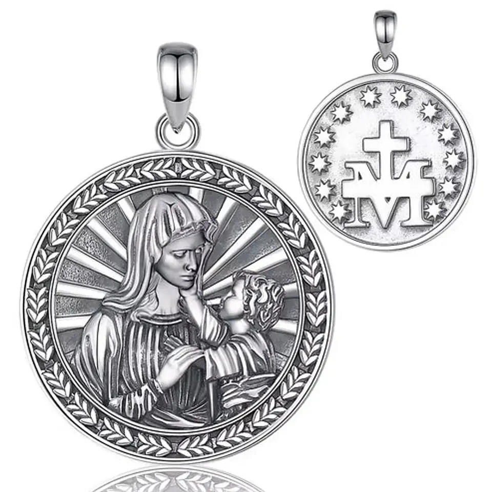 Colgante medalla virgen maria y niño jesus en plata 925 1