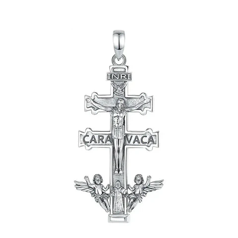 Colgante cruz de caravaca con san benito en plata 925