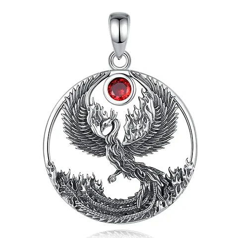Colgante ave fenix granate en plata 925