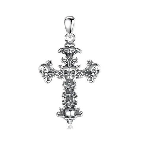 Colgante cruz calavera en plata 925