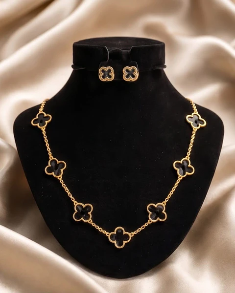Conjunto Trébol Onyx Gold