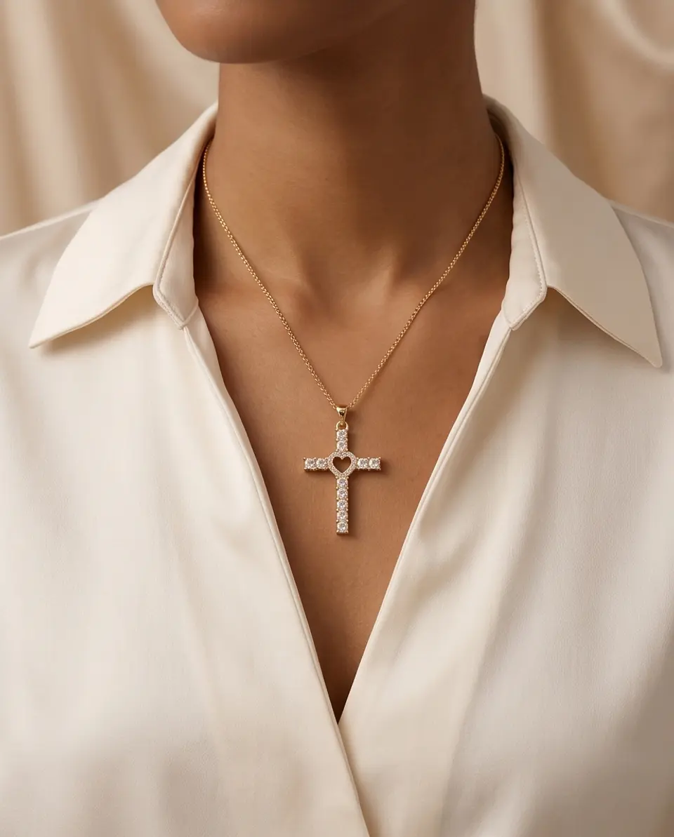 Cruz Divine Heart – Baño en Oro y Cristales 3