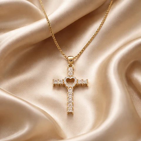 Cruz Divine Heart – Baño en Oro y Cristales