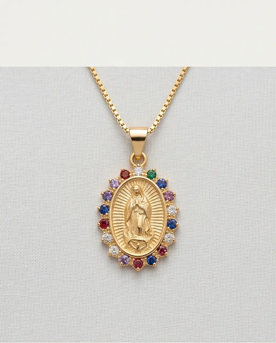 Medalla Guadalupe Multicolor – Baño en Oro y Circones 2