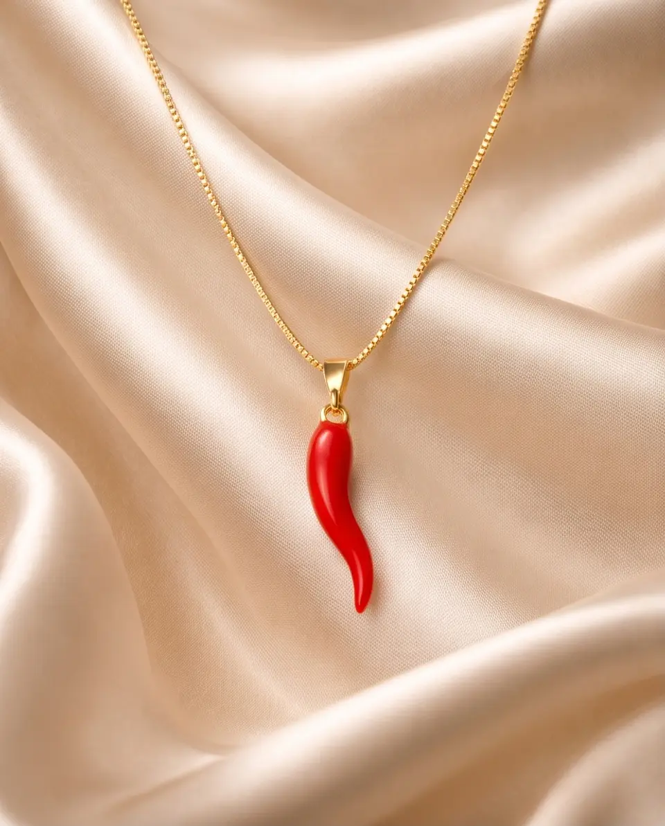 Collar Cornicello Italiano – Baño en Oro y Esmalte Rojo 1