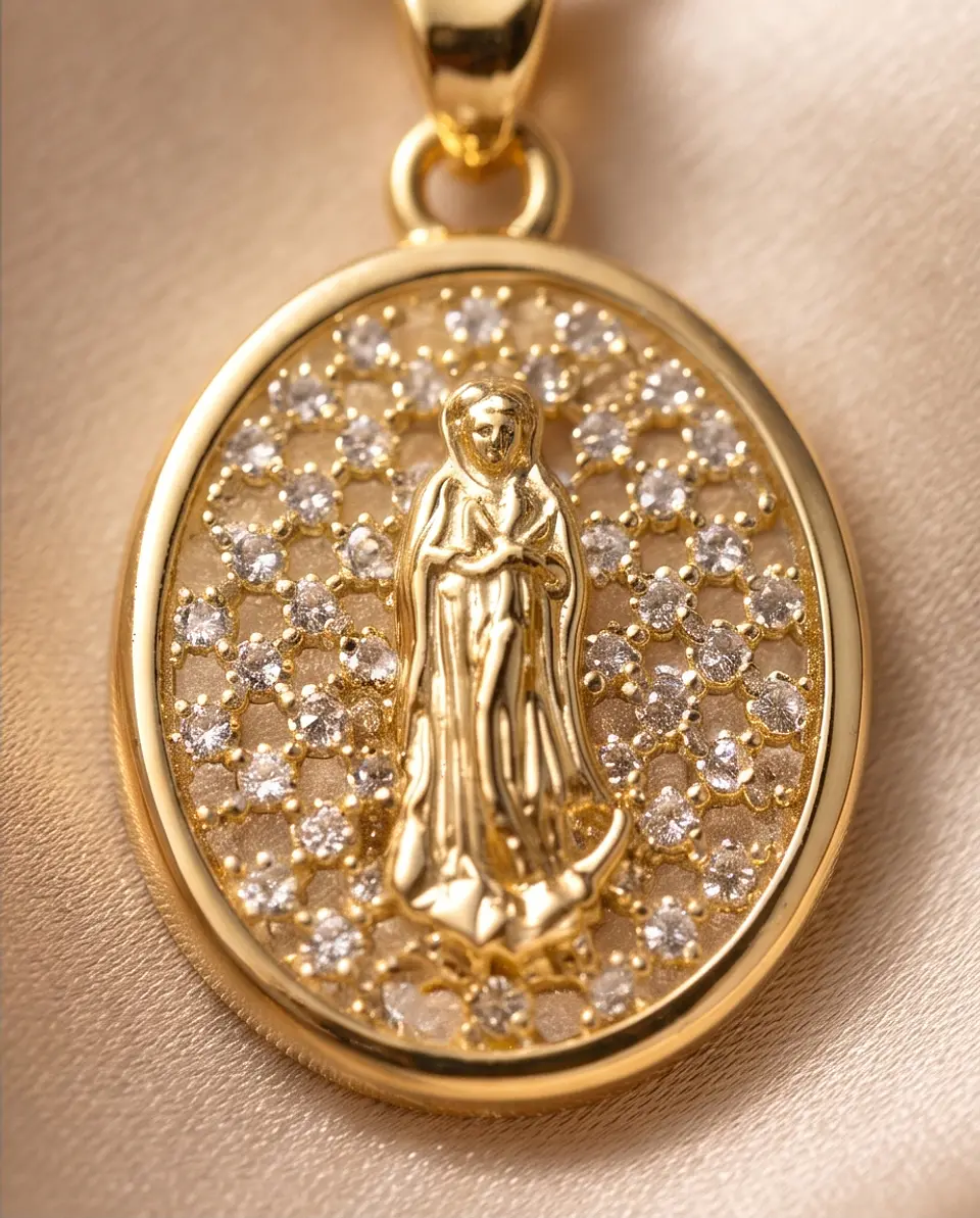 Medalla Virgen Luz Eterna– Baño en Oro y Micro Circones 1