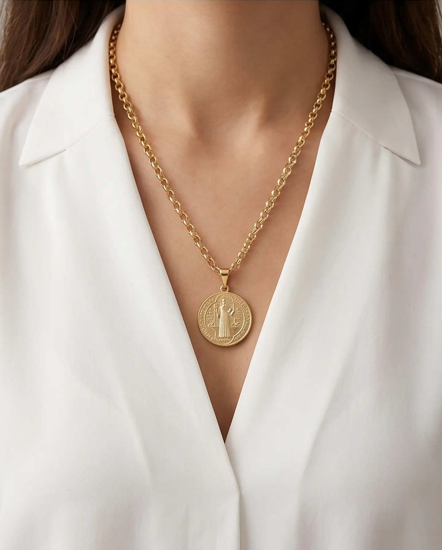 Collar San Benito  Fortaleza– Baño en Oro 2