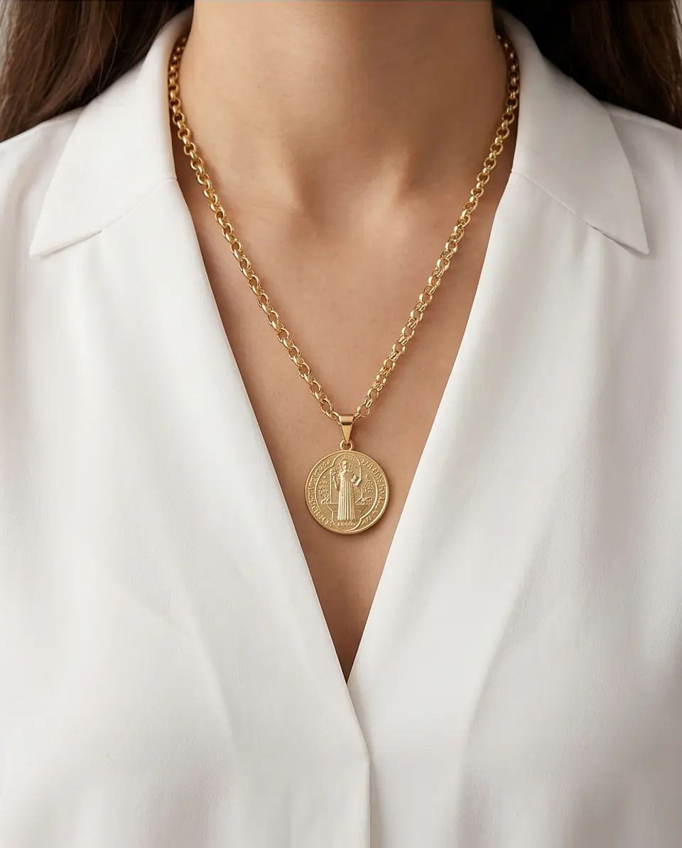 Collar San Benito  Fortaleza– Baño en Oro 2