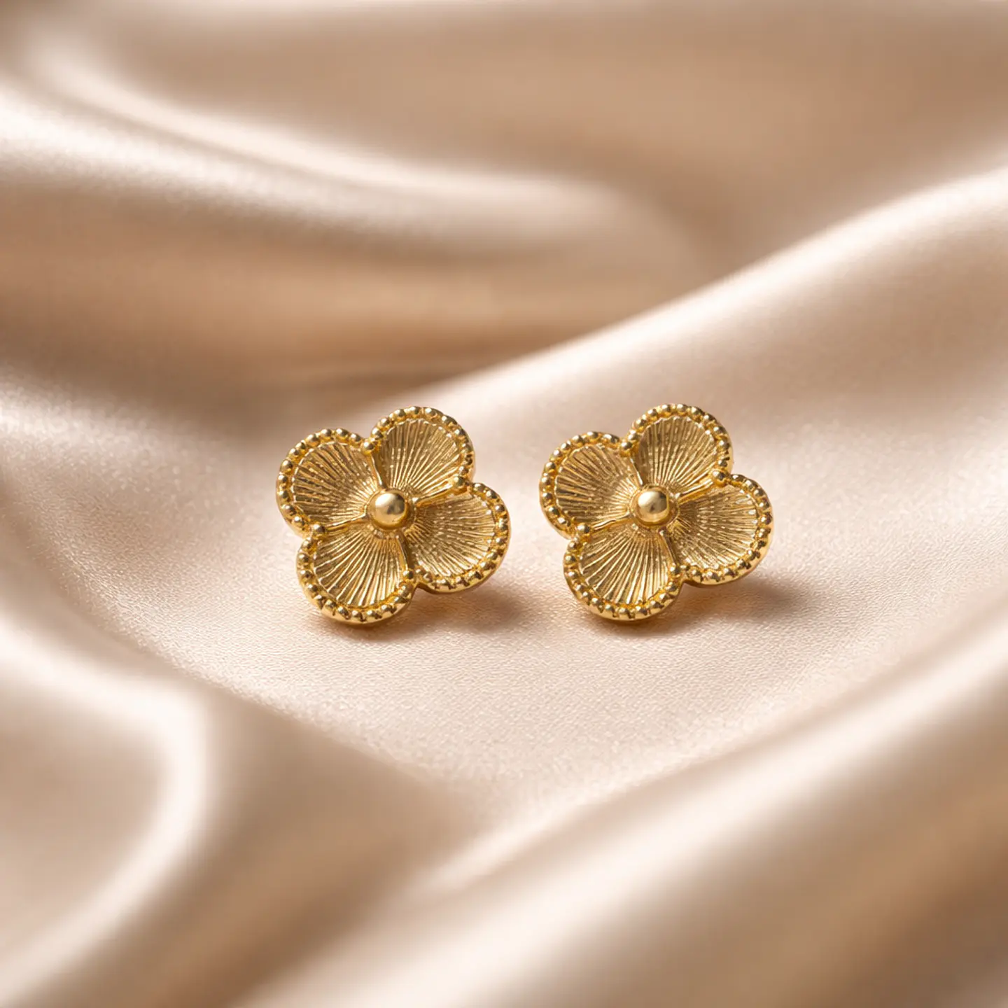 Aros Trébol Golden Glow – Baño en Oro 1