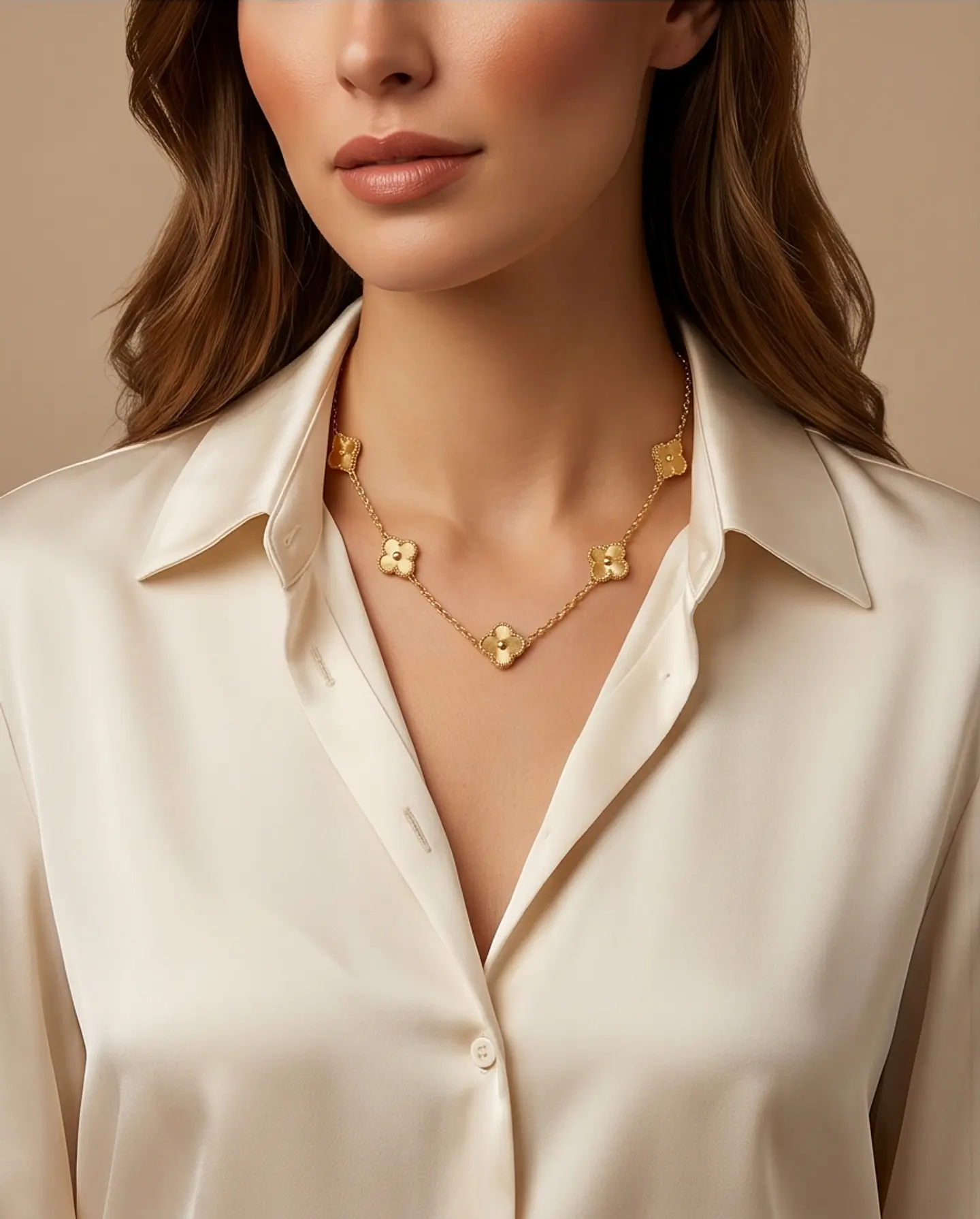 Collar Trébol Golden Texture - Baño en Oro 3