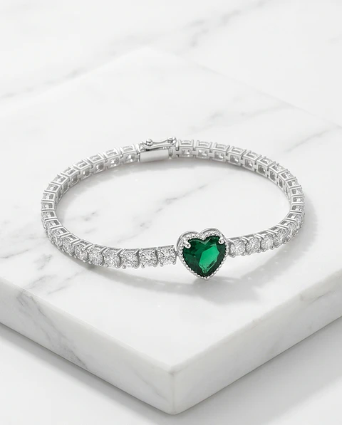 Pulsera Tennis Corazón Esmeralda - Plata 925