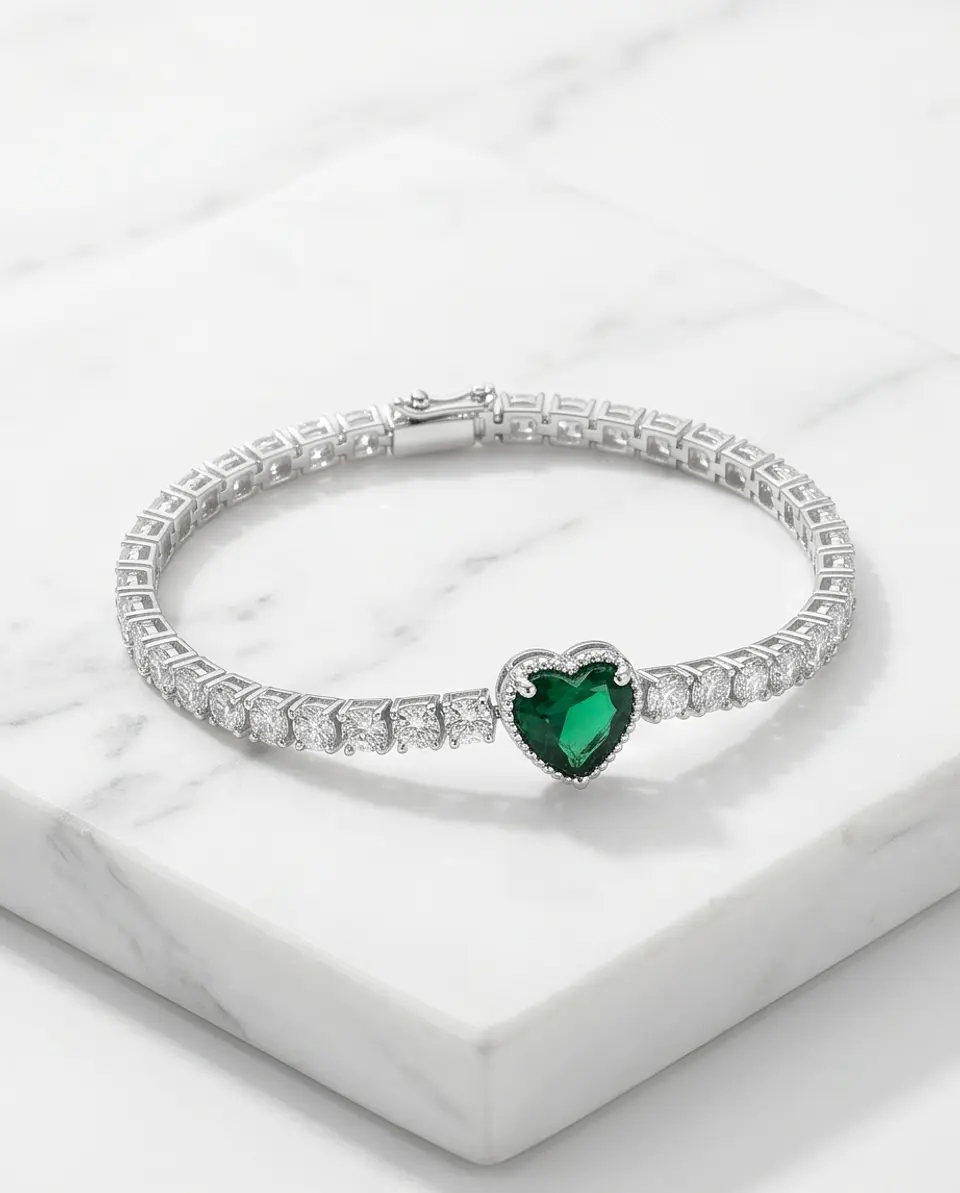 Pulsera Tennis Corazón Esmeralda - Plata 925 1