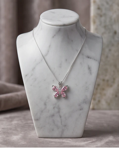 Collar Mariposa "Pink Bloom" en Plata 925