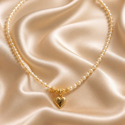 cadena corazón perlitas blanca 