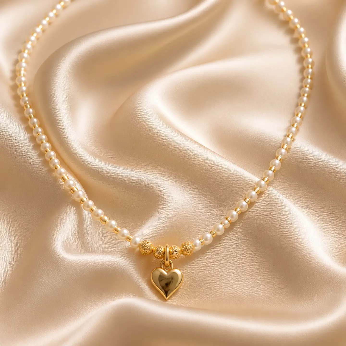 cadena corazón perlitas blanca  1
