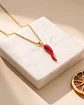 Collar Cornicello Rojo 45 cm – Baño en Oro - thumbnail 2