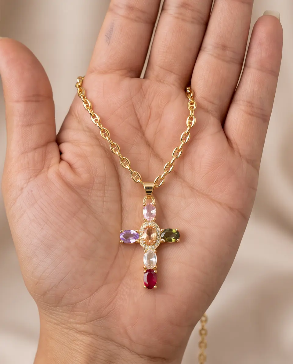 cadena gucci con cruz de colores  1