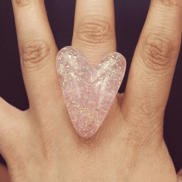 Anillo corazón rosa pálido brillos STOCK