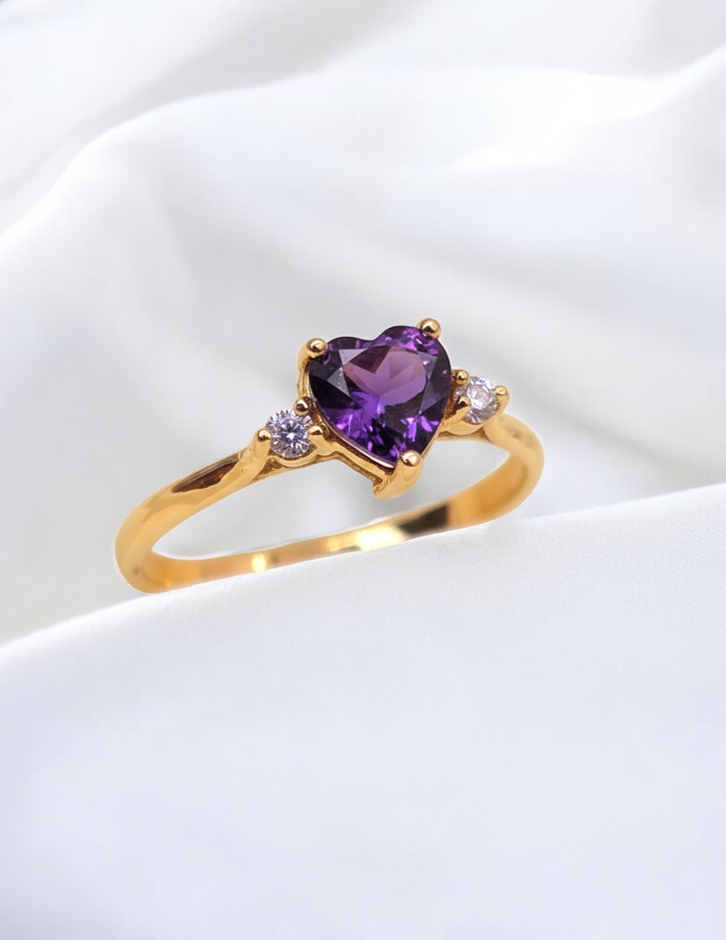 Anillo corazon amatista y circones Oro 18k 4