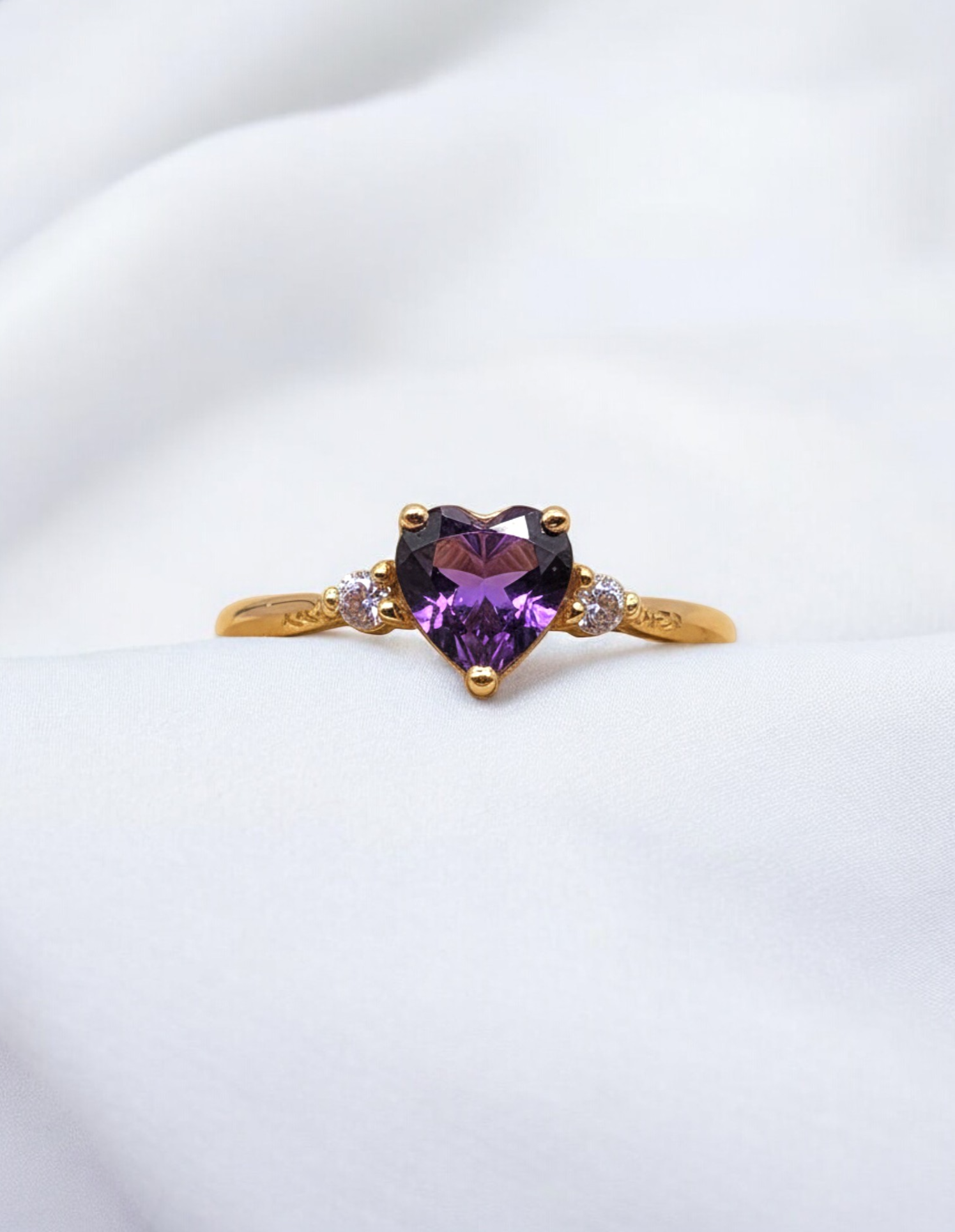 Anillo corazon amatista y circones Oro 18k 1