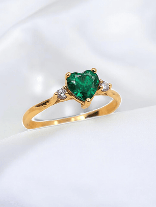 Anillo corazon esmeralda y circones Oro 18k