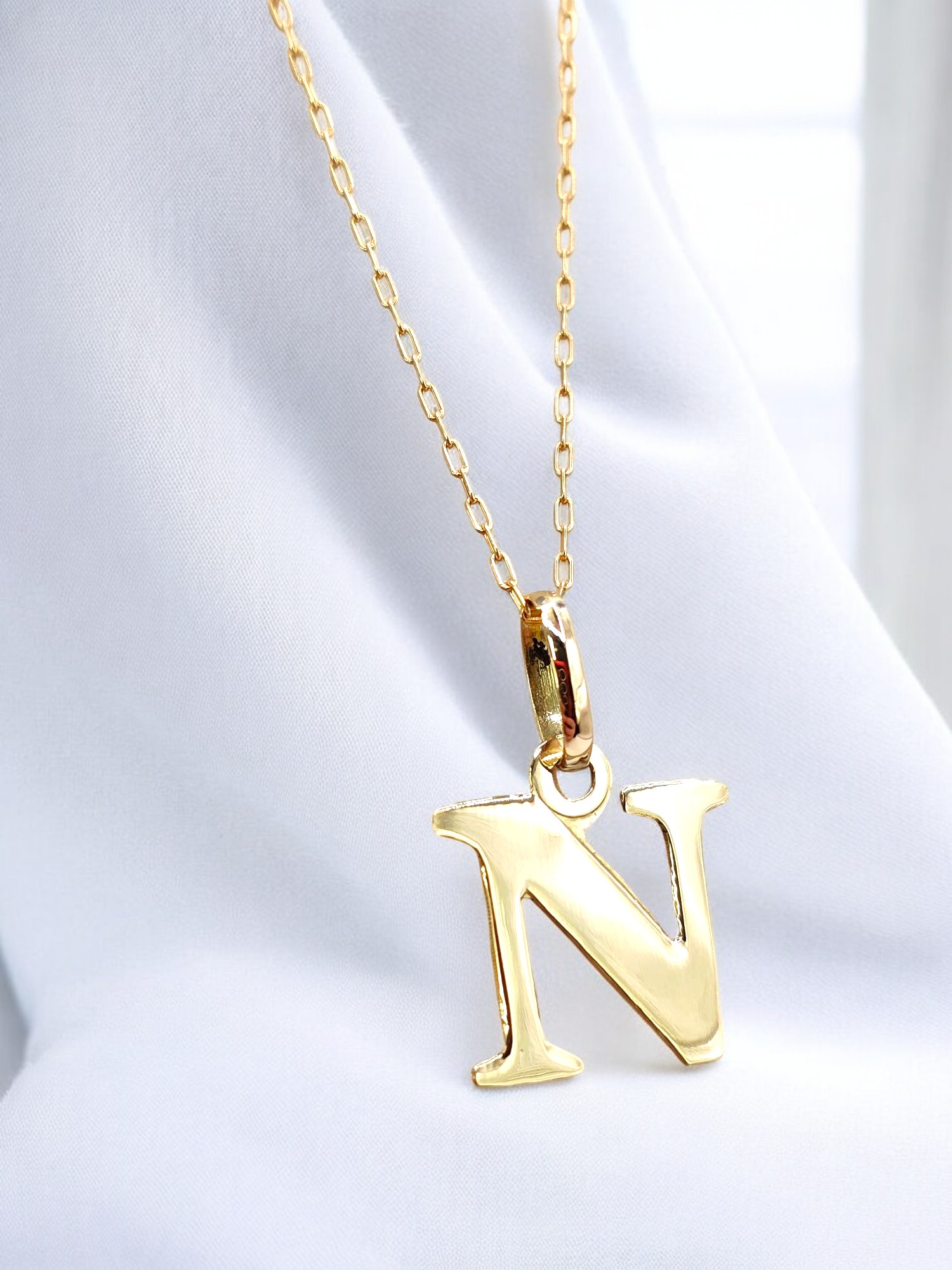 Cadena eslabones 50 cm con inicial 2 cm Oro 18k 6