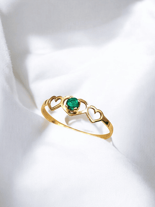 Anillo midi tres corazones esmeralda Oro 18k