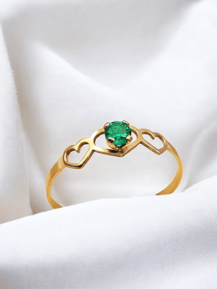 Anillo midi tres corazones esmeralda Oro 18k