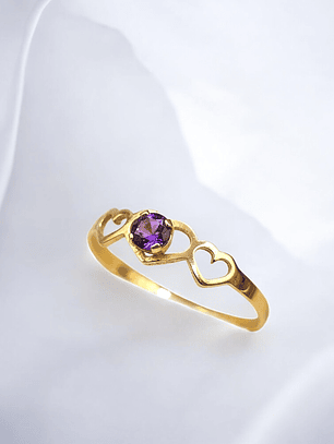 Anillo midi tres corazones amatista Oro 18k