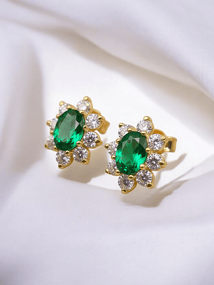 Aros lady esmeralda y circones Oro 18k