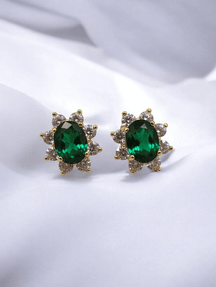 Aros lady esmeralda y circones Oro 18k
