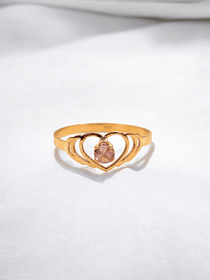 Anillo silueta dos corazones Rosa de francia Oro 18k