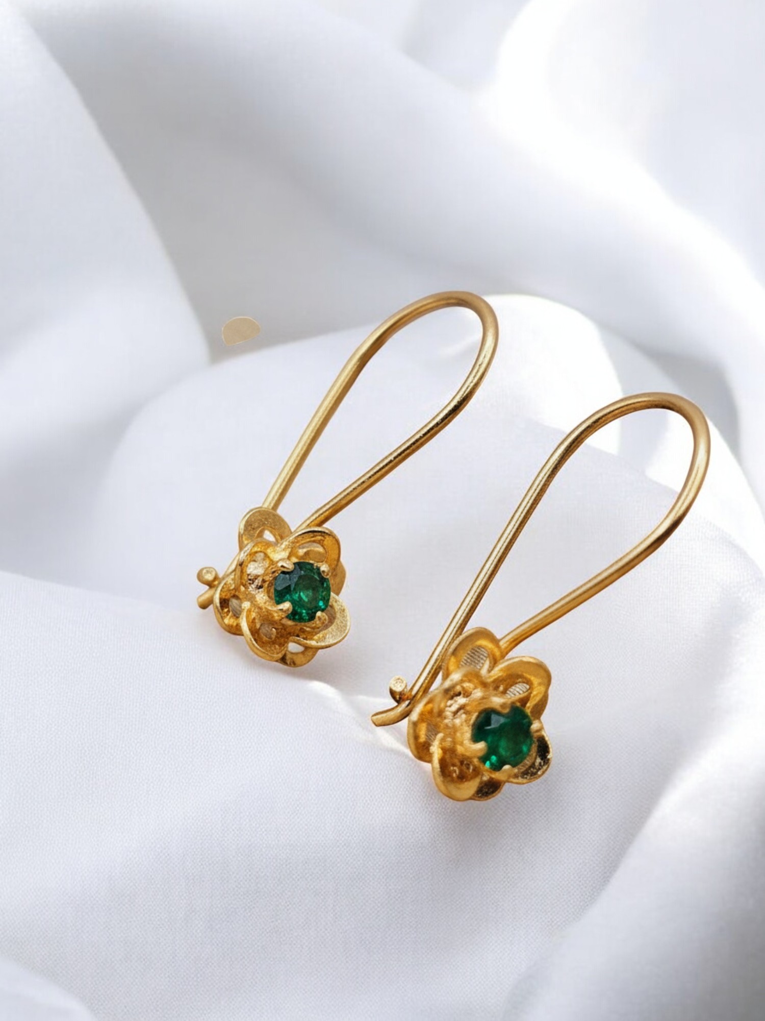 Aros flor esmeralda colgantes oro 18k  2